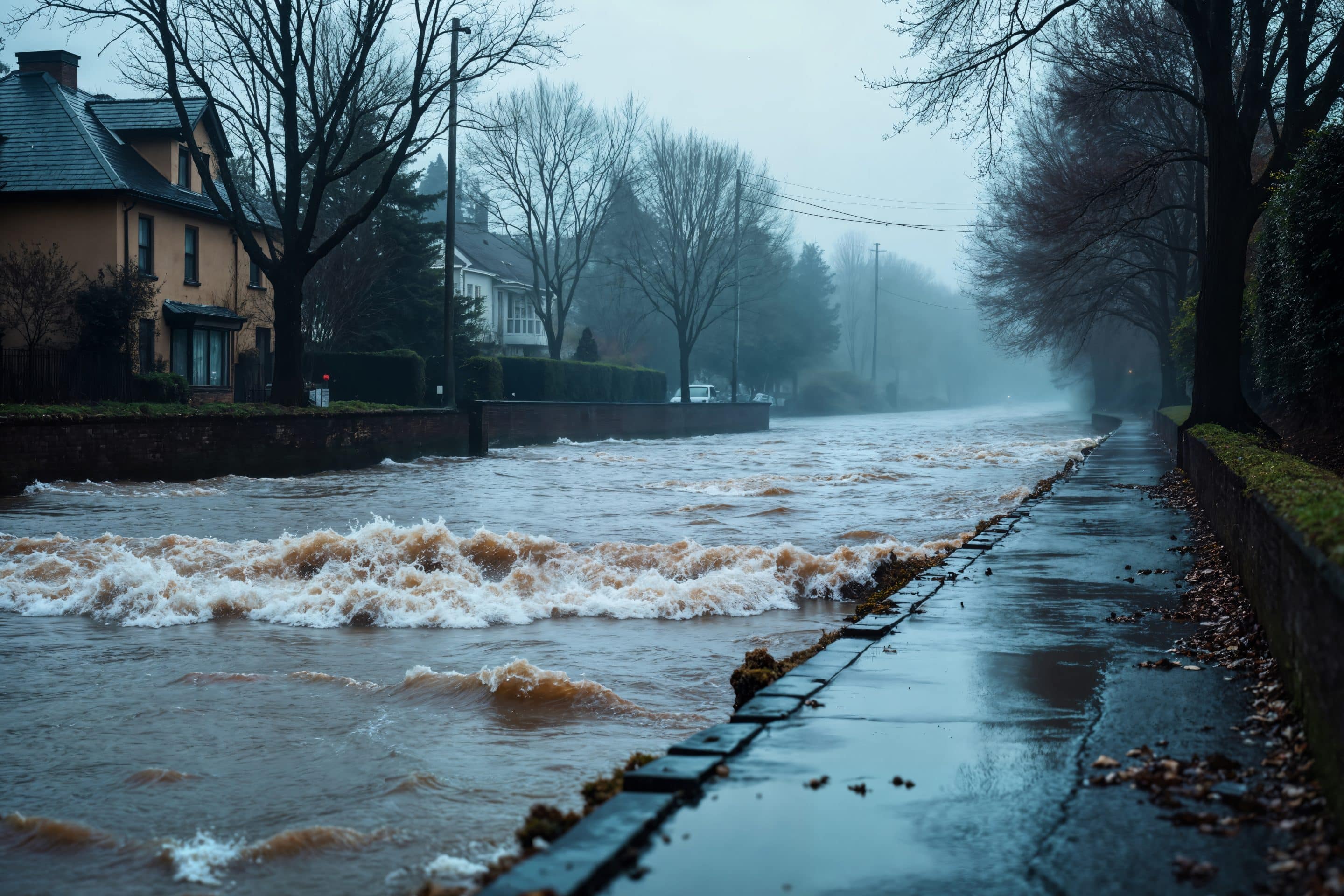 Calle inundada por lluvias intensas durante un episodio meteorológico adverso
